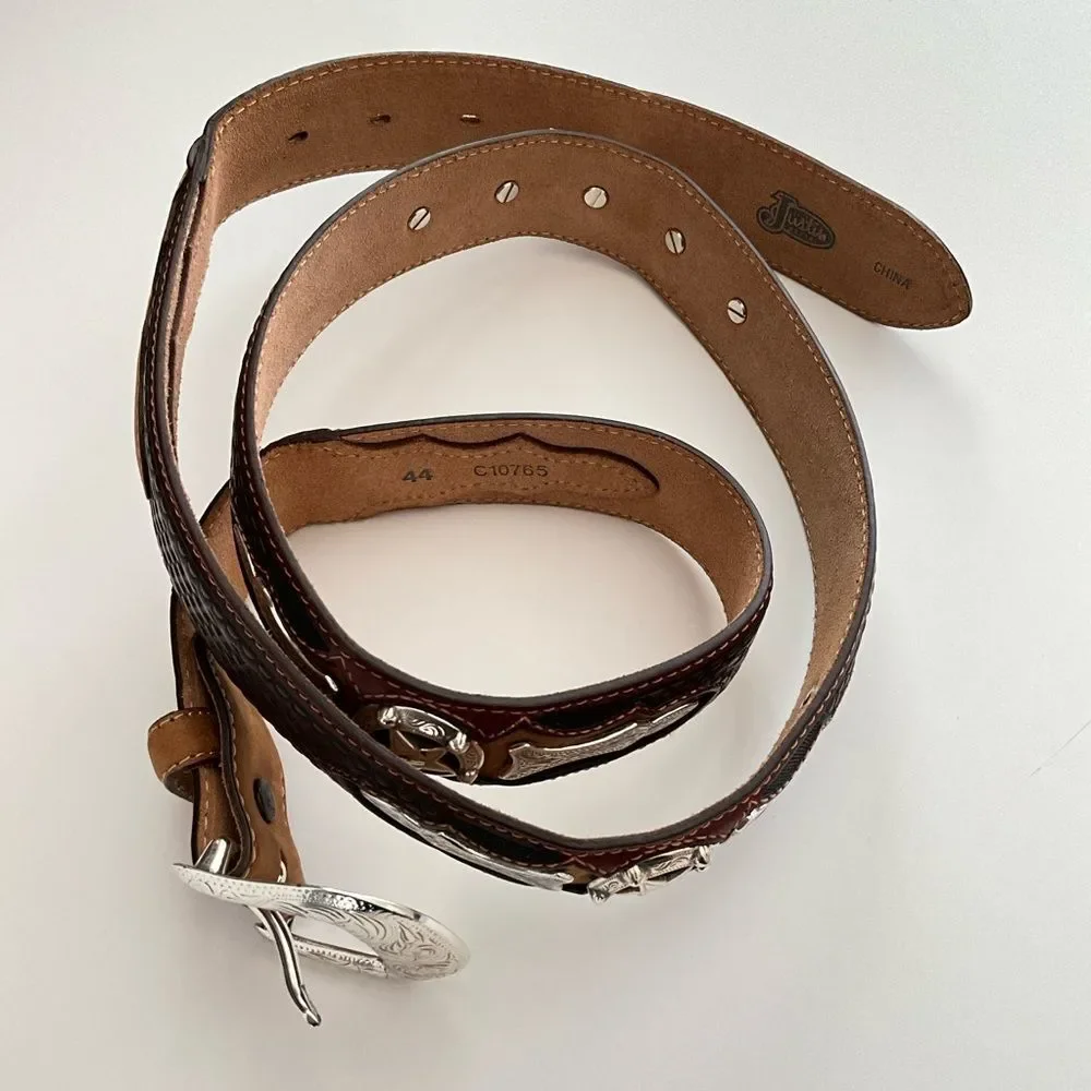 Justin Brown Leather Belt Western 44